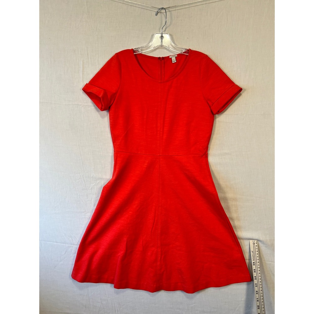 J. Crew Red Textured Cotton Blend Fit Flare Dress 30567 Short Sleeve Womens 6